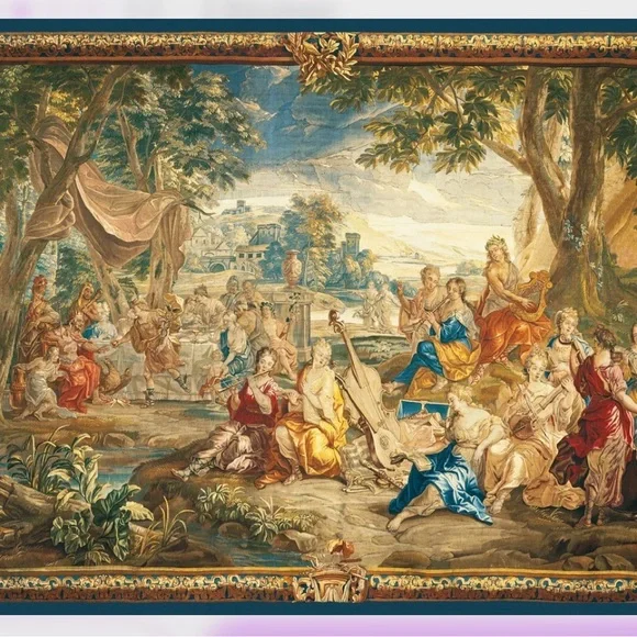 TAPESTRY Vintage European Style Floral Ladies Romantic Scene EX Long NWOT - Picture 14 of 14